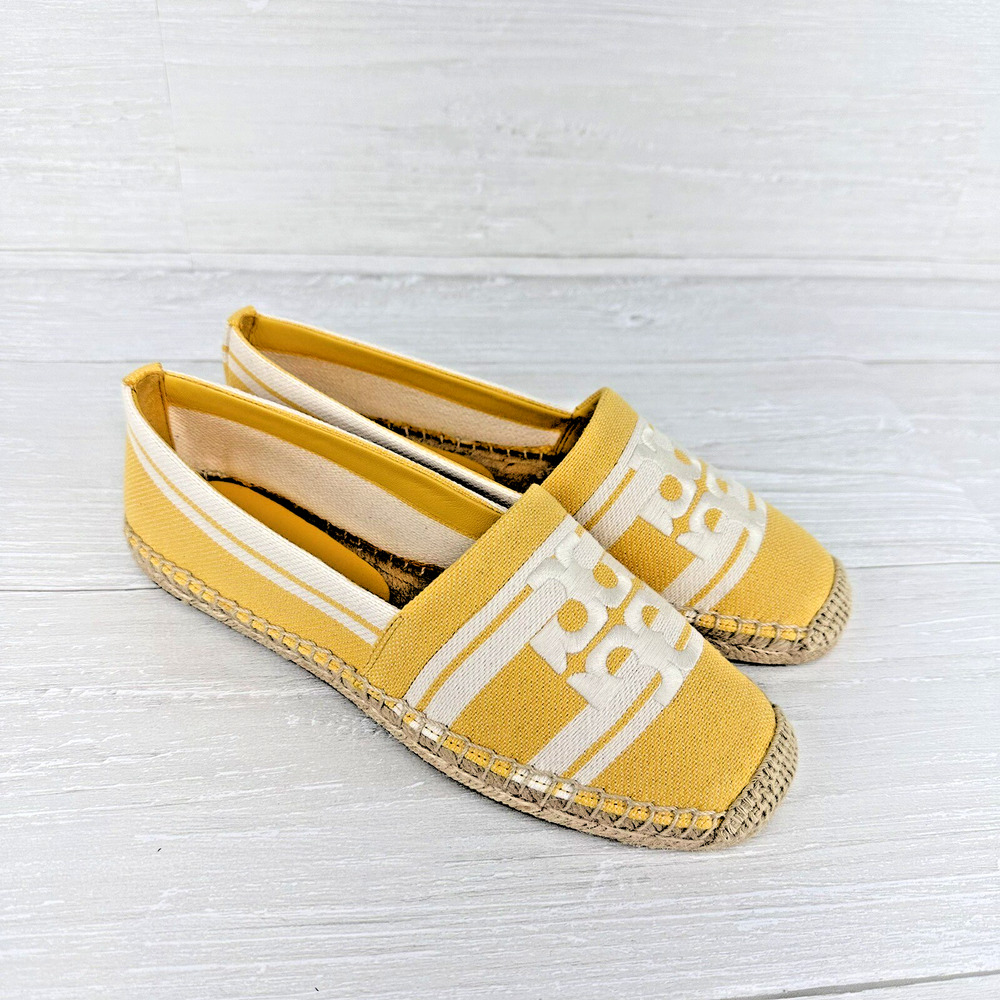Tory Burch Shoes Womens Size 9 Double T Jacquard Espadrille Flats Yellow